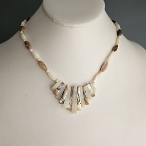 Beachy Shell Necklace Vintage Abalone White MOP Mother of Pearl Beaded